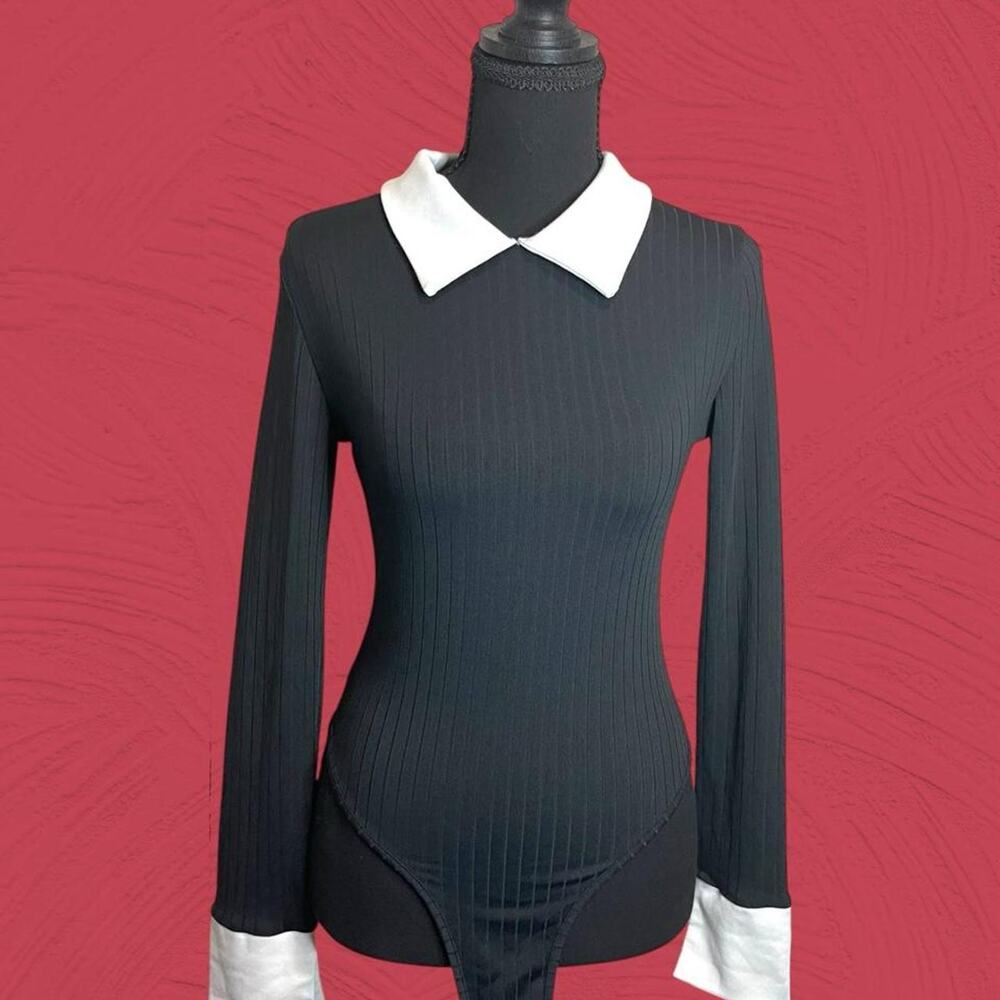 Black Ribbed Knit Bodysuit